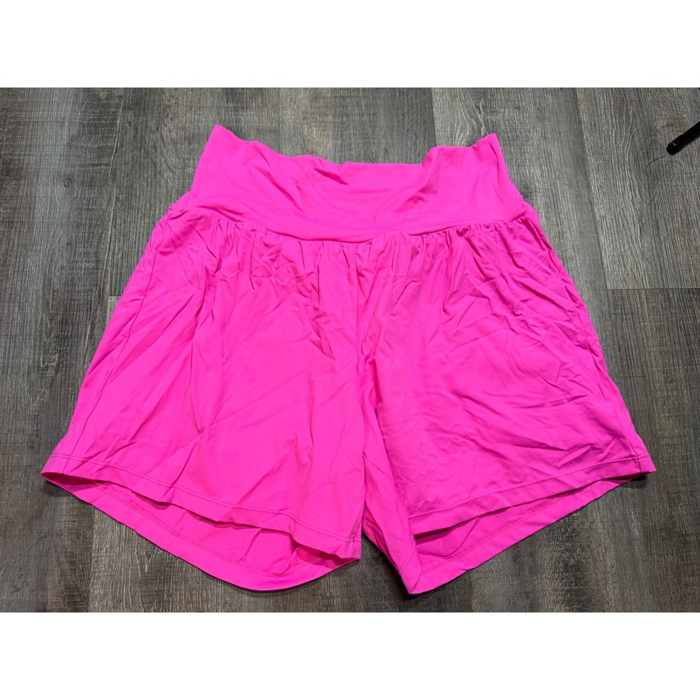 Halara Women Neon Pink Athletic Shorts Wide Waistband Built-in Liner Activewear